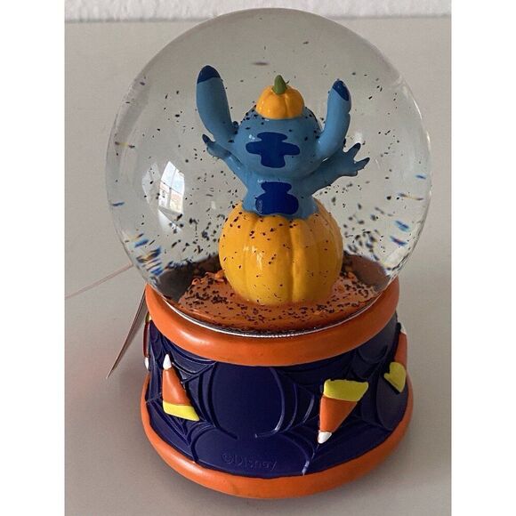 Disney Stitch Halloween Pumpkin Jack O Lantern Musical 100 mm Snow Water Globe - Picture 5 of 10